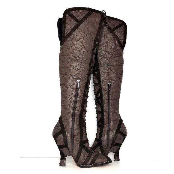 NEW Dior Retro Vintage Cannage Over The Knee Laceup Heeled Boots 37 - Picture 3 of 9